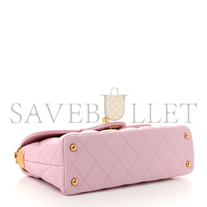 CHANEL LAMBSKIN QUILTED MINI FLAP TOP HANDLE BAG LIGHT PINK (20*14*5.6cm) 